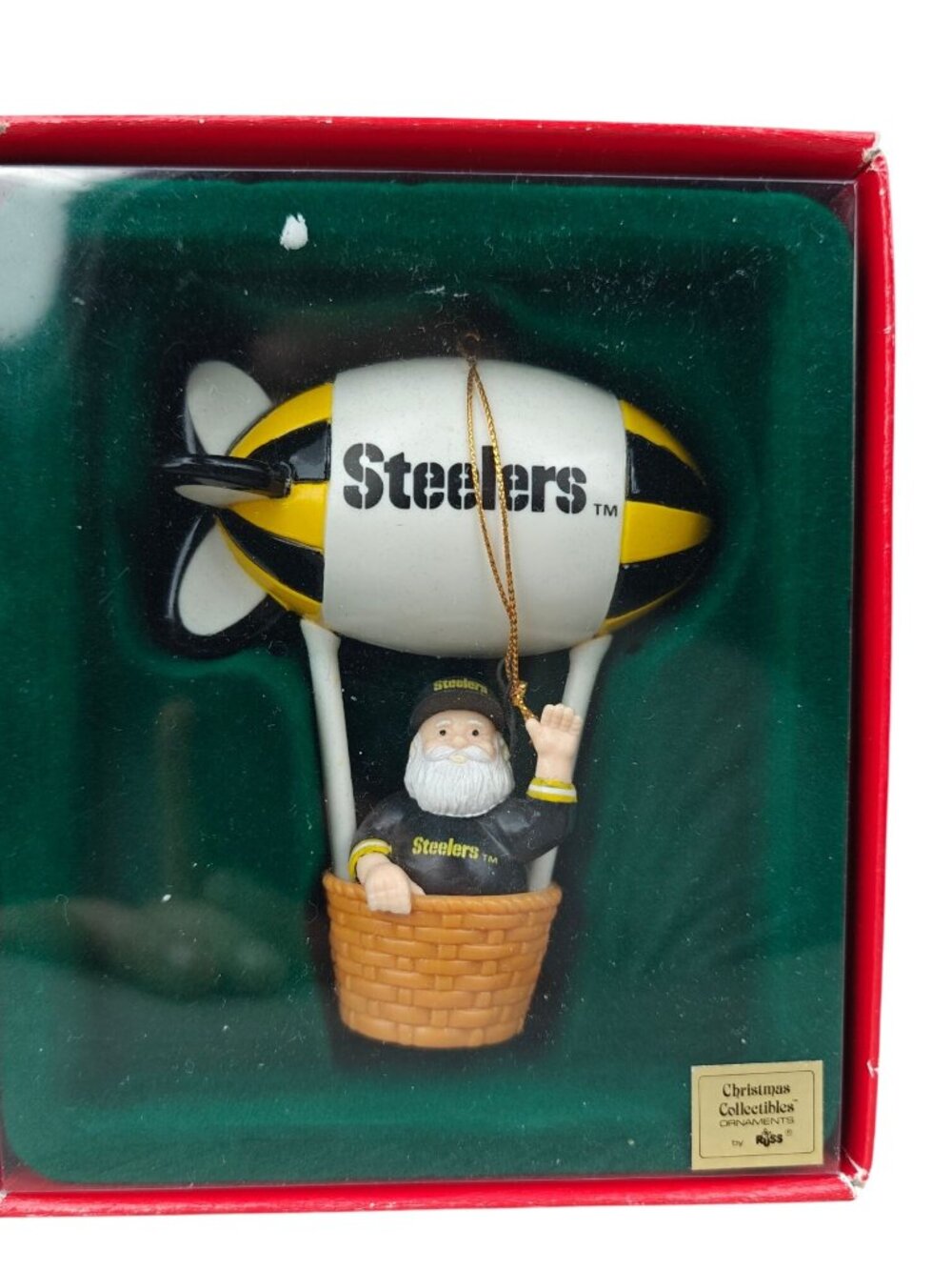 Vintage Pittsburgh Steelers Santa Christmas Ornament Russ 1990s Black Gold Blimp